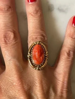Bague camée Or jaune Corail