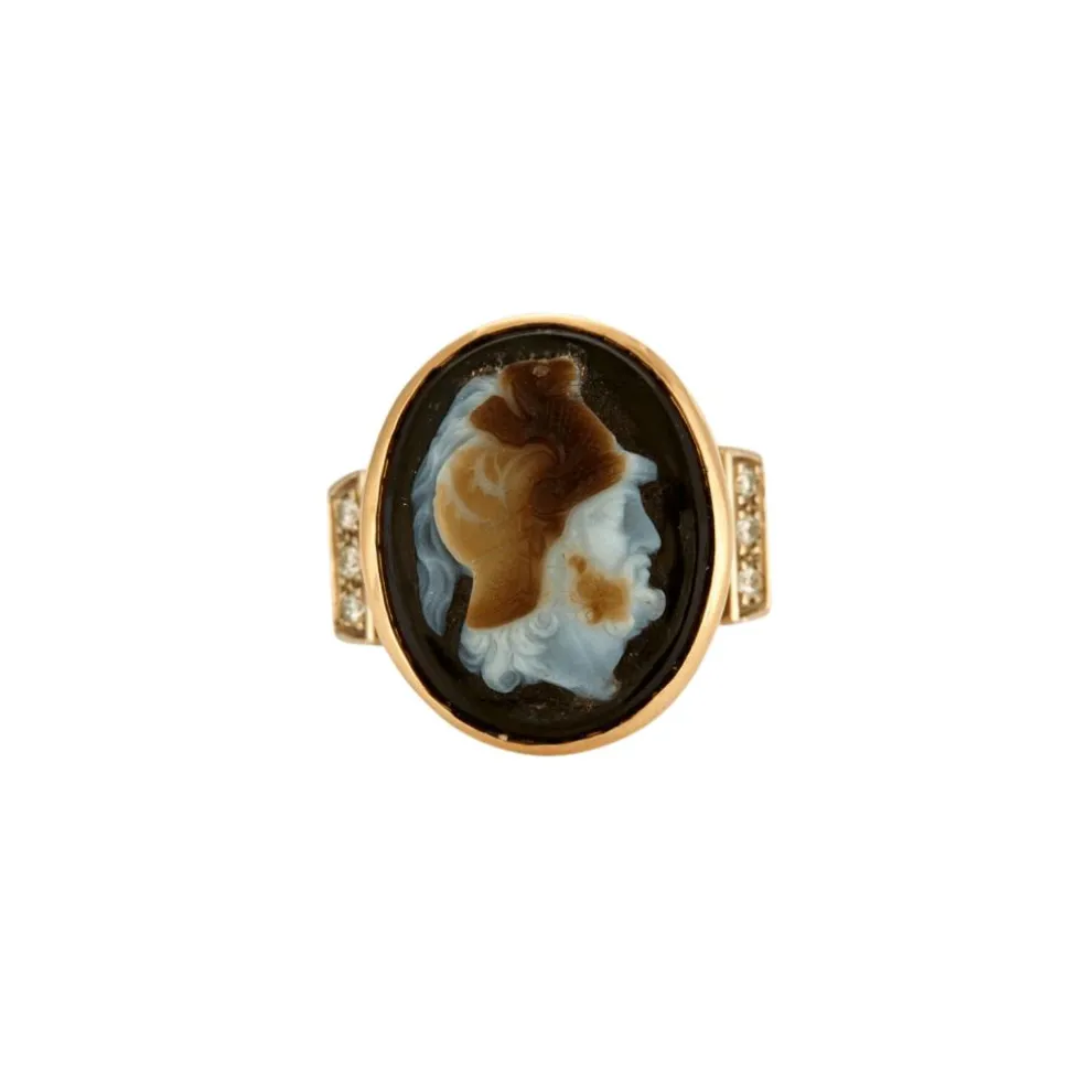 BAGUE CAMEE FIN ANCIEN ONYX OR DIAMANTS