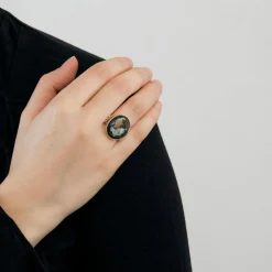 BAGUE CAMEE FIN ANCIEN ONYX OR DIAMANTS