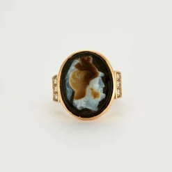 BAGUE CAMEE FIN ANCIEN ONYX OR DIAMANTS