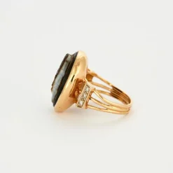 BAGUE CAMEE FIN ANCIEN ONYX OR DIAMANTS
