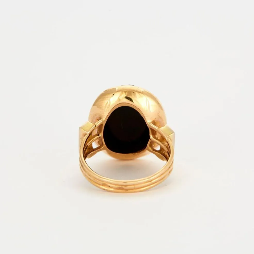 BAGUE CAMEE FIN ANCIEN ONYX OR DIAMANTS
