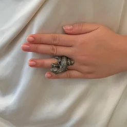 Bague caméléon or jaune argent diamants