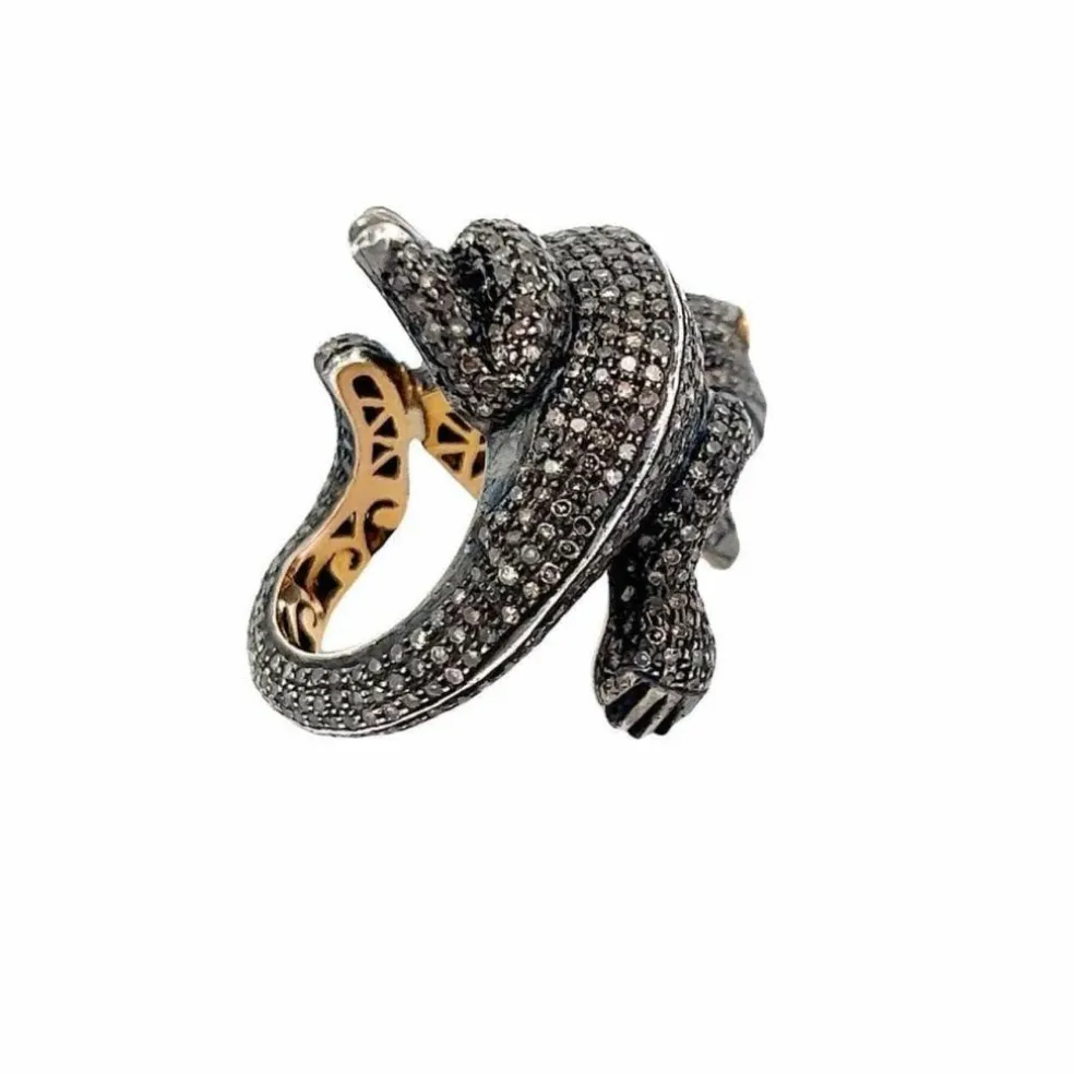 Bague caméléon or jaune argent diamants