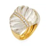 Bague Cannelée Cristal de Roche Diamant Dôme Cocktail Vintage Or