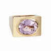 Bague carrée en kunzite des années 70, anneau lourd, vintage, or jaune 14 carats