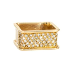 Bague carrée en or jaune 14 carats avec diamants des années 70, bijou vintage