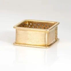 Bague carrée en or jaune 14 carats avec diamants des années 70, bijou vintage