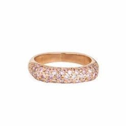 Bague Carrée Saphir Rose Pavé Or Rose