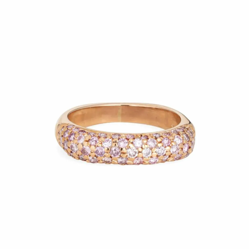 Bague Carrée Saphir Rose Pavé Or Rose