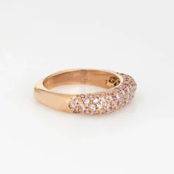 Bague Carrée Saphir Rose Pavé Or Rose