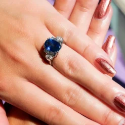 Bague Ceylan or gris saphir bleu diamants