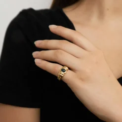 Bague chaîne en Or jaune & saphir