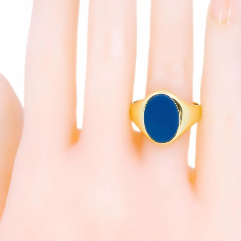 Bague Chevalière Agate bleue
