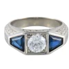 Bague chevalière Art Déco, diamant et saphirs