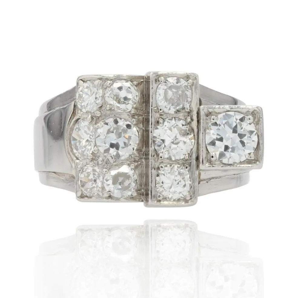 Bague chevalière art déco diamants
