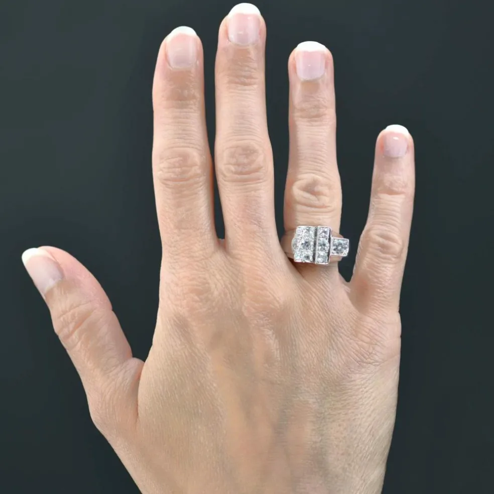 Bague chevalière art déco diamants