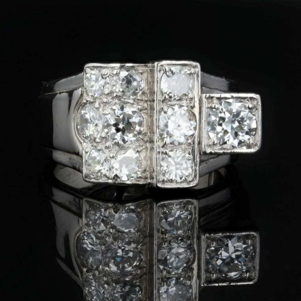 Bague chevalière art déco diamants