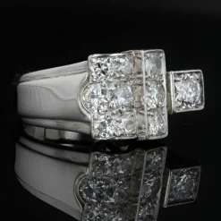 Bague chevalière art déco diamants