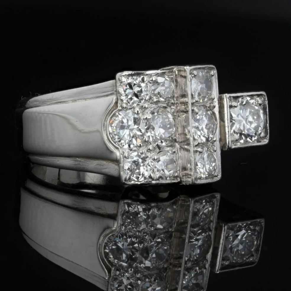 Bague chevalière art déco diamants