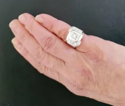 Bague Chevalière Art Déco Or Platine Diamants