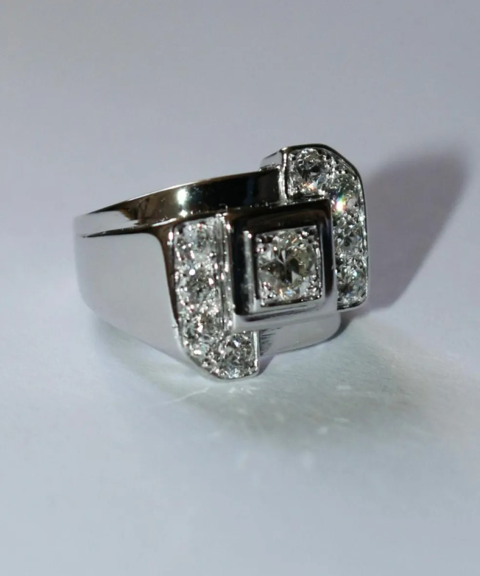Bague Chevalière Art Déco Or Platine Diamants
