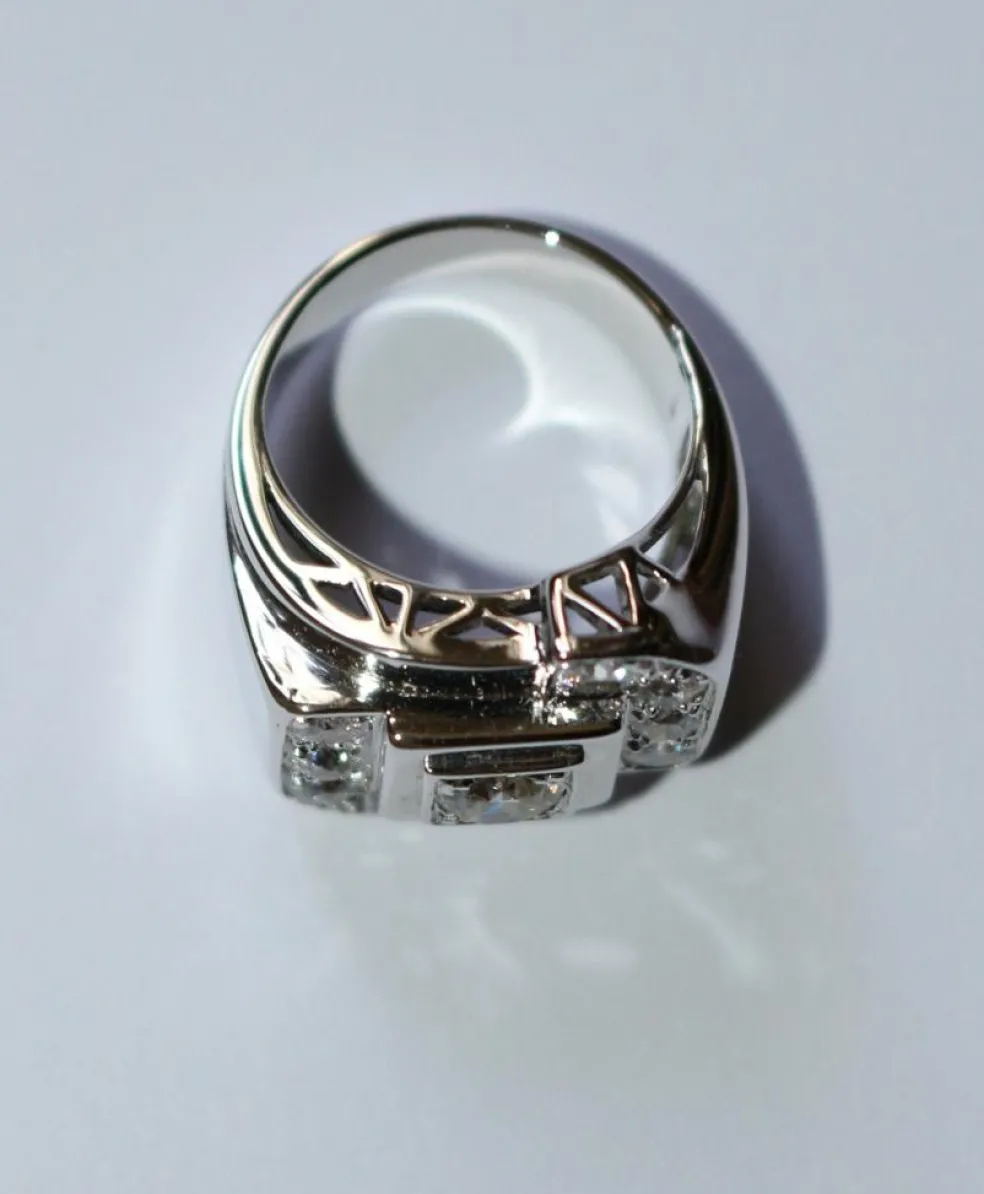Bague Chevalière Art Déco Or Platine Diamants