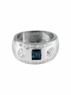 Bague Chevalière Art Déco Platine Saphirs Diamants