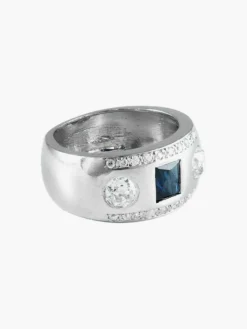 Bague Chevalière Art Déco Platine Saphirs Diamants