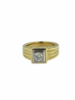 Bague chevalière certifiée HRD en or jaune et blanc