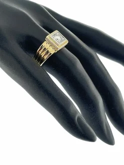 Bague chevalière certifiée HRD en or jaune et blanc