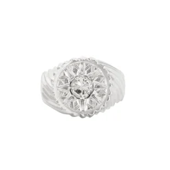 Bague chevalière en or gris et diamants
