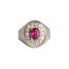 Bague chevalière en or gris 18k rubis et diamants