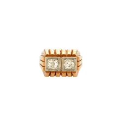 Bague chevalière godronnée diamants