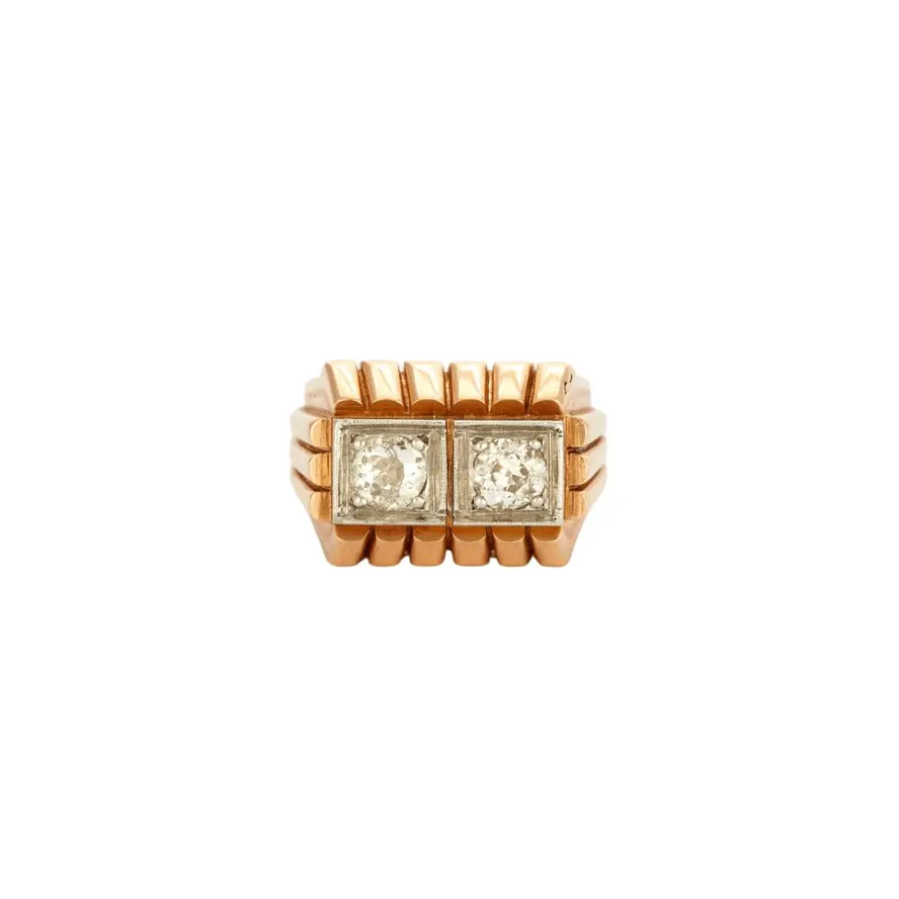 Bague chevalière godronnée diamants