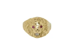 Bague chevalière Lion rubis et diamant