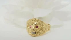 Bague chevalière Lion rubis et diamant