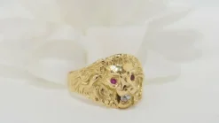 Bague chevalière Lion rubis et diamant