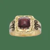 Bague chevalière Napoléon III en or jaune 18K avec émail et grenat – Taille 54