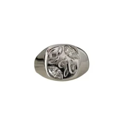 Bague chevalière or blanc et diamants
