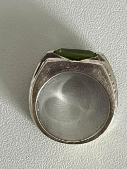 Bague Chevalière Or Gris Péridot Diamants