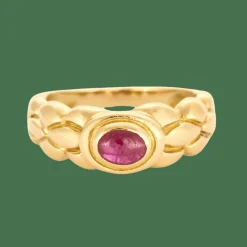Bague chevalière or jaune et rubis