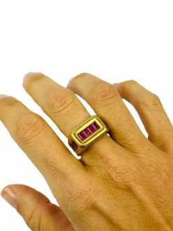 Bague Chevalière Or jaune ligne de Tourmaline