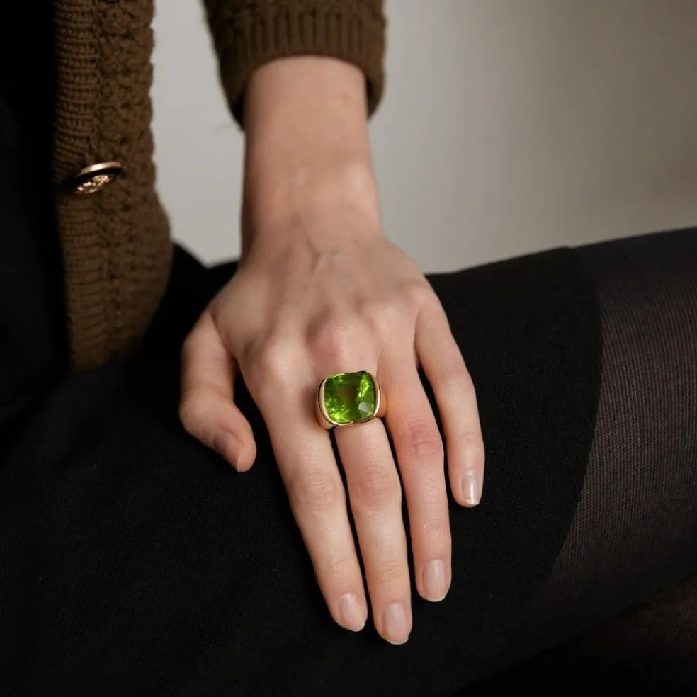 Bague Chevalière Or Jaune Péridot