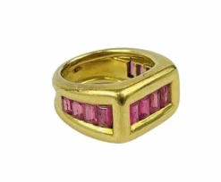 Bague Chevalière Or jaune ligne de Tourmaline