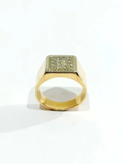 Bague Chevalière Or Rose Pavage De Diamants