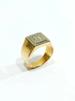 Bague Chevalière Or Rose Pavage De Diamants