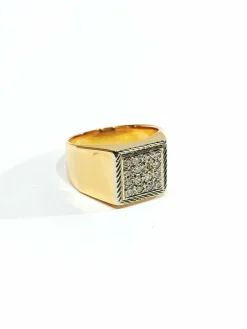 Bague Chevalière Or Rose Pavage De Diamants