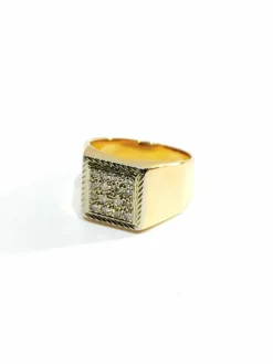 Bague Chevalière Or Rose Pavage De Diamants