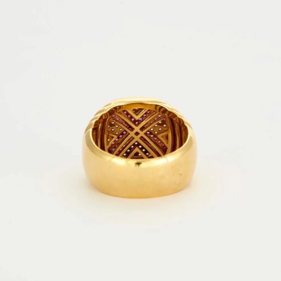 Bague Chevalière plateau diamants/rubis
